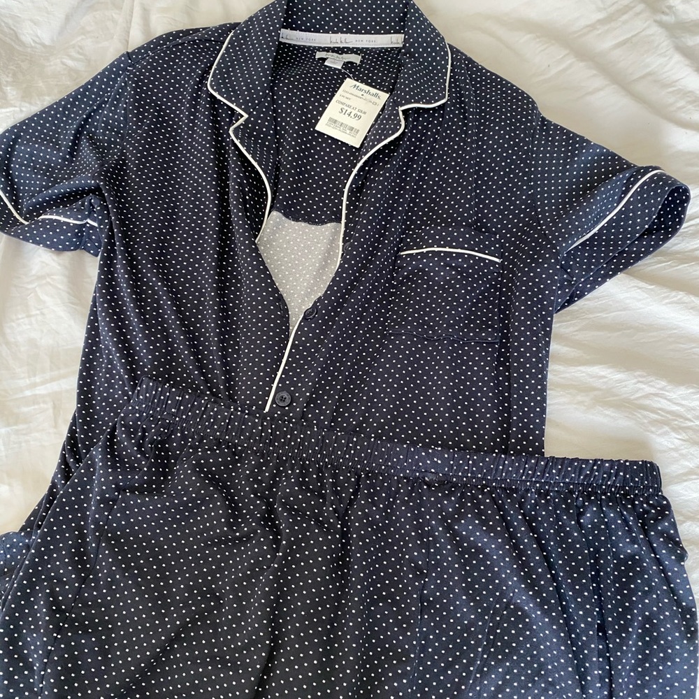 Polka dotted pajama top and shorts set